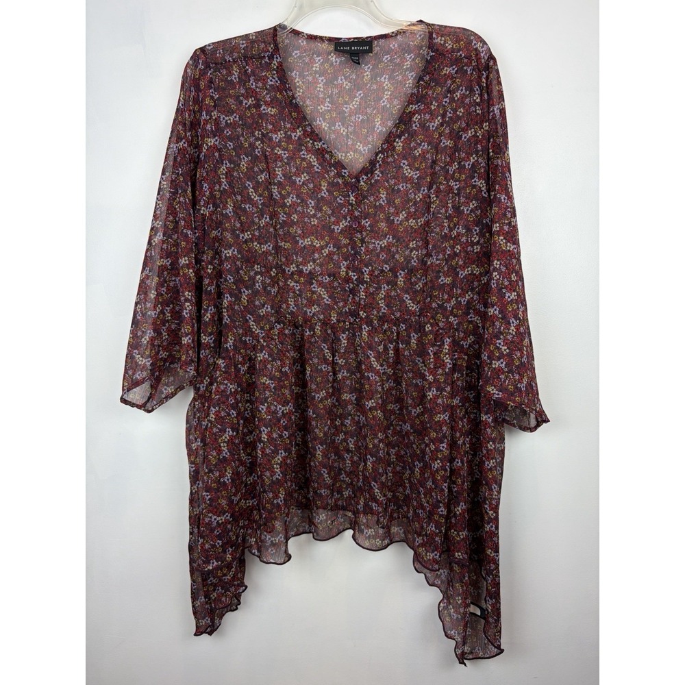 Lane Bryant Babydoll Top 22 Sheer Chiffon Floral Cottagecore Peasant Whimsigoth